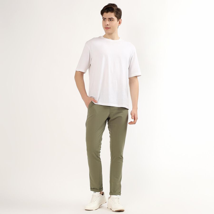 Men's Light Green Slim Fit Casual Trousers, हल्का हरा, large