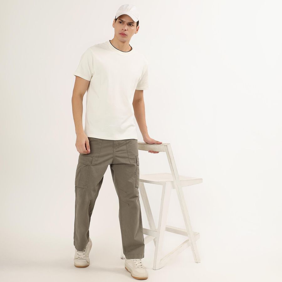 Men's 100% Cotton Cargo Slim Fit Casual Trousers , Olive, large image number null