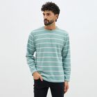 Men's Aqua Green Crew Neck Striped T-Shirt, Aqua, small image number null