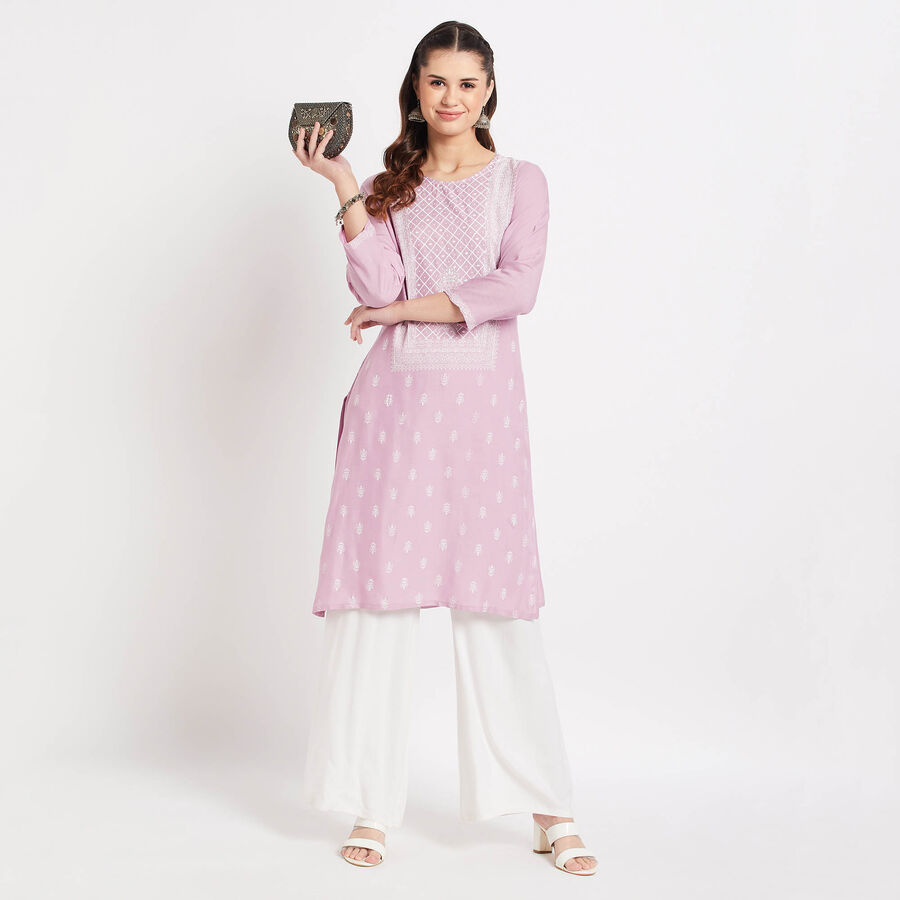 Solid Straight Kurta, बैंगनी, large image number null