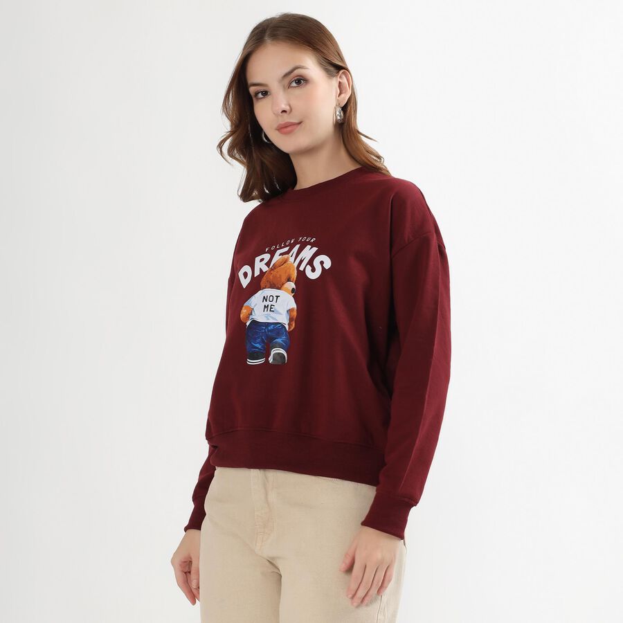 Women's Deep Burgundy Crew Neck Casual Sweatshirt, Wine, large image number null