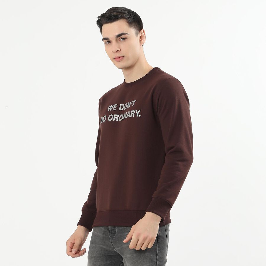 Men's Deep Brown Crew Neck Casual Sweatshirt, भूरा, large image number null