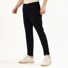 Men's Jet Black Slim Fit Flat-Front Casual Trousers, Black, small