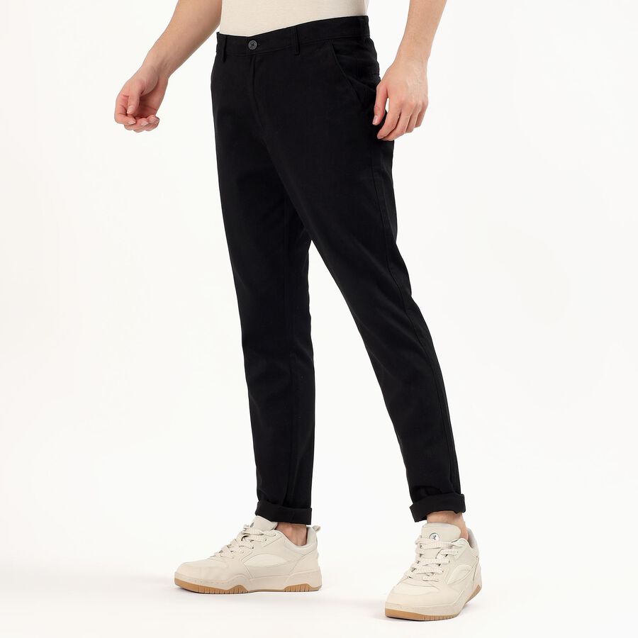 Men's Jet Black Slim Fit Flat-Front Casual Trousers, Black, large