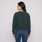 Women Green Crew Neck Graphic Print Sweatshirt, गहरा हरा, small