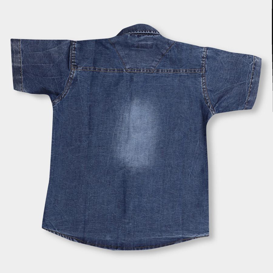 Boys' Muted Denim Blue Regular Collar Casual Shirt, Mid Blue, large image number null