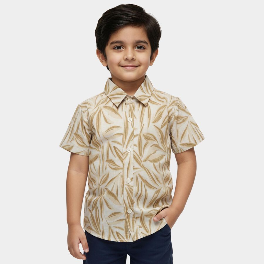 Boys Off-White Cotton Half Sleeve Classic Collar Casual Shirt, Off White, large