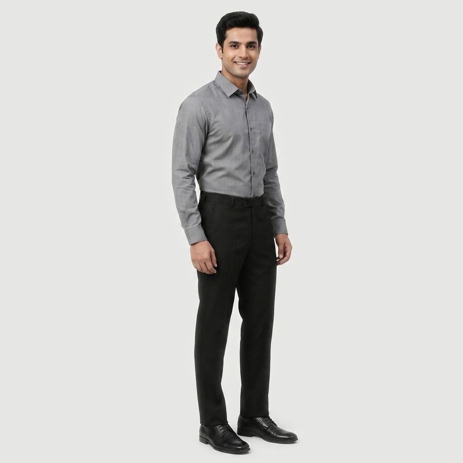 Men's Black Slim Fit Flat-Front Formal Trousers, काला, large
