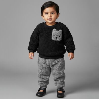 Infants' Dark Grey Round Neck Solid Baba Suit