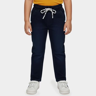 Boys' Navy Blue Elastic Waist Regular Fit Jeans