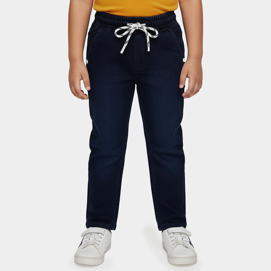 Boys' Navy Blue Elastic Waist Regular Fit Jeans, Dark Blue, large