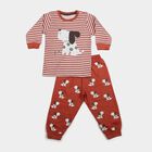 Infants' Coral 100% Cotton Round Neck Striped Baba Suit, Coral, small