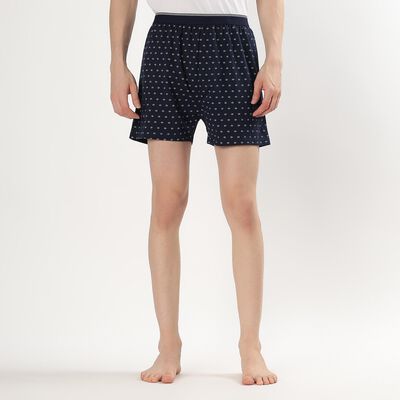 Men's Navy Blue Outer Elastic Printed Boxers