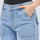 Women's Light Powder Blue Wide Leg Cargo Jeans, हल्का नीला, small image number null