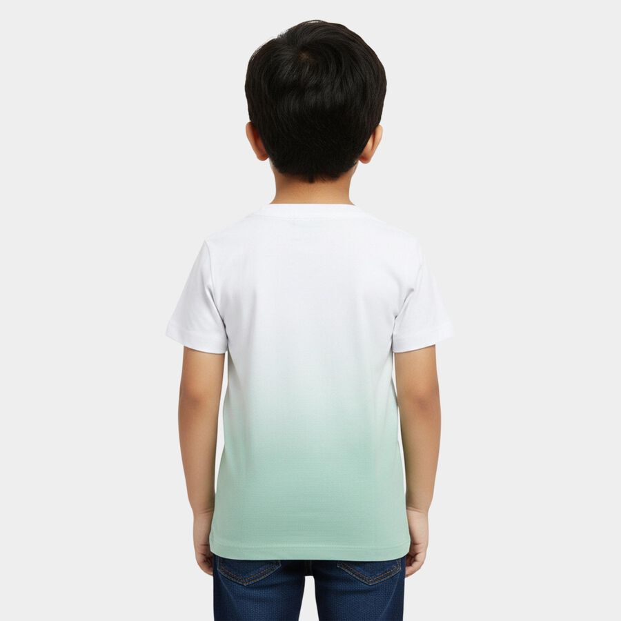 Boys' White and Mint Green Cotton Round Neck Casual T-Shirt, हल्का हरा, large