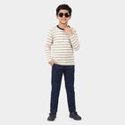 Boys' Off White Round Neck Striped Regular T-Shirt, Off White, small