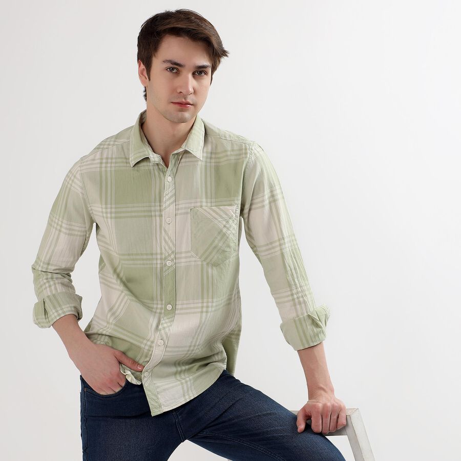 Men's 100% Cotton Regular Collar Casual Shirt, हल्का हरा, large image number null