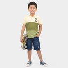 Boys Olive Green Cotton Polo Neck Colorblocked Baba Suit, Olive, small