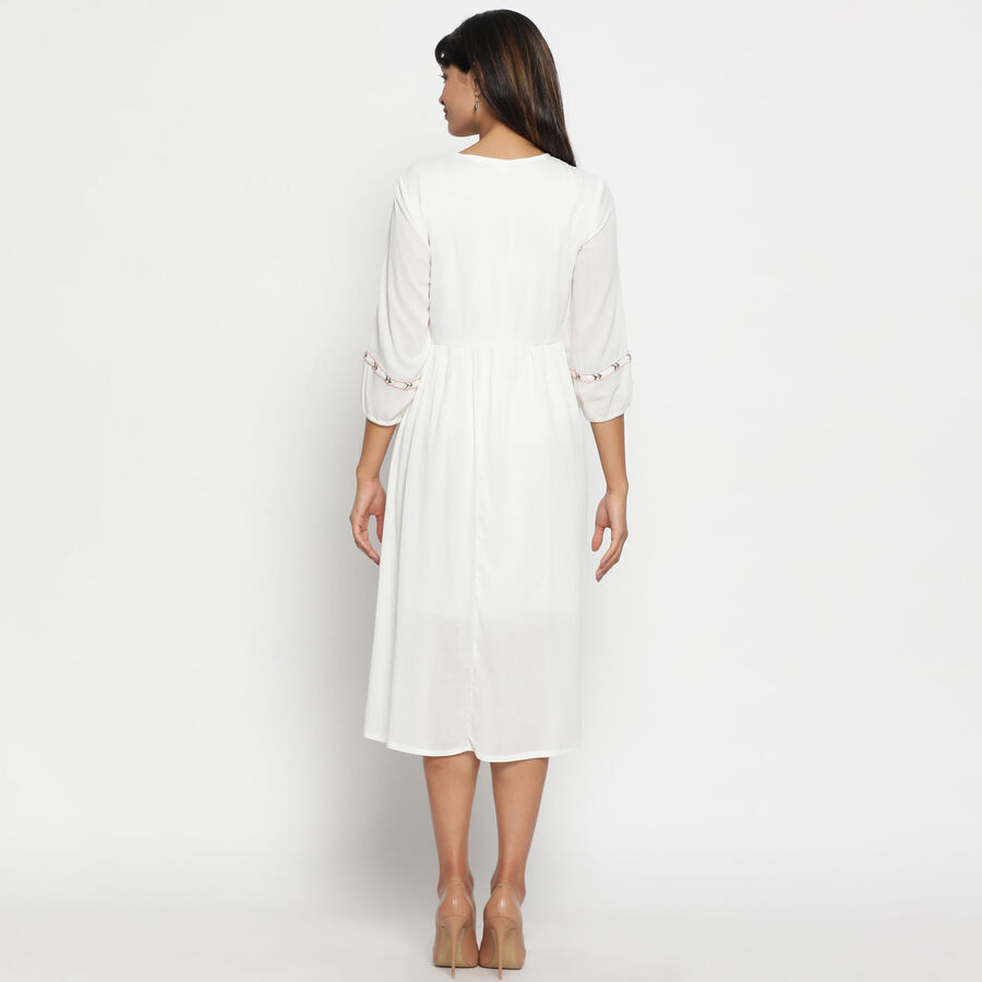 Embroidered Calf Length Dress, सफ़ेद, large image number null
