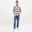 Men's Off White and Navy Cotton Button Down Casual Shirt, Off White, small image number null