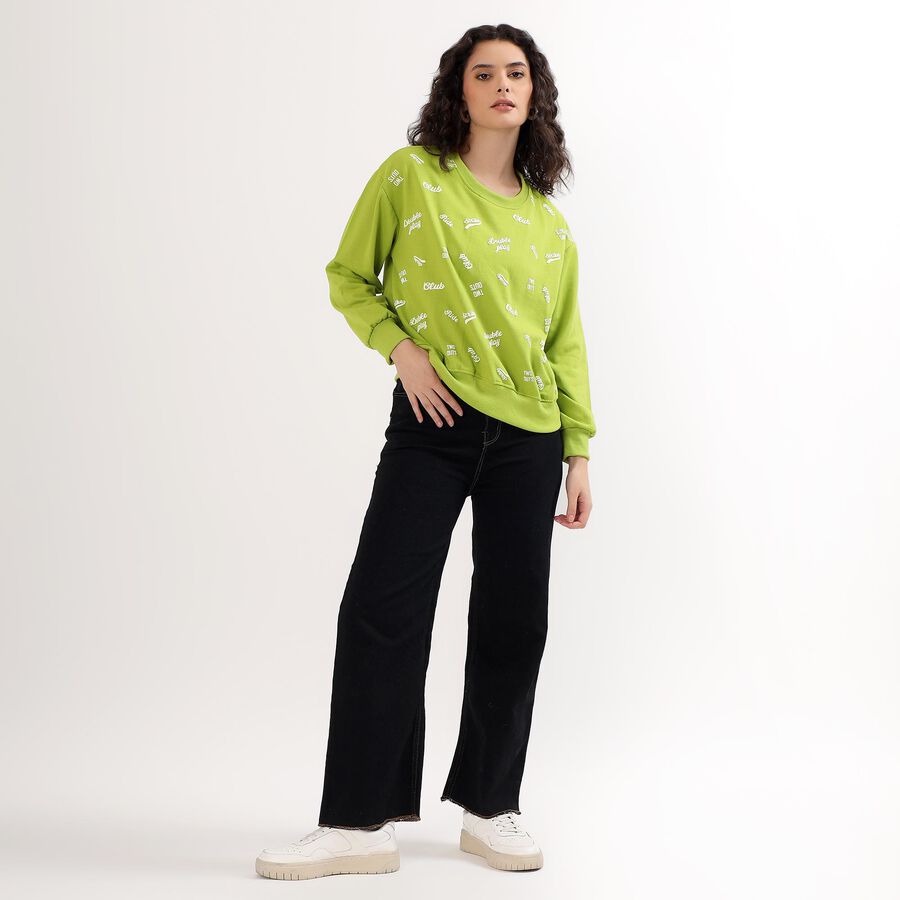 Women's Bright Lime Green Crew Neck Casual Sweatshirt, Light Green, large image number null