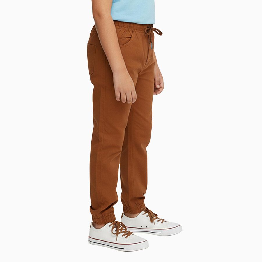 Boys' Rust Brown Regular Fit Elastic Waist Jogger Trousers, Brown, large image number null