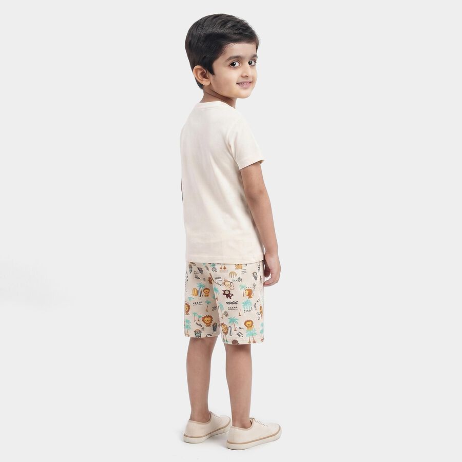 Boys' Off White 100% Cotton Round Neck Graphic Print Baba Suit, Off White, large