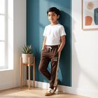 Boys Brown Jogger Fit Text Pyjama, भूरा, small