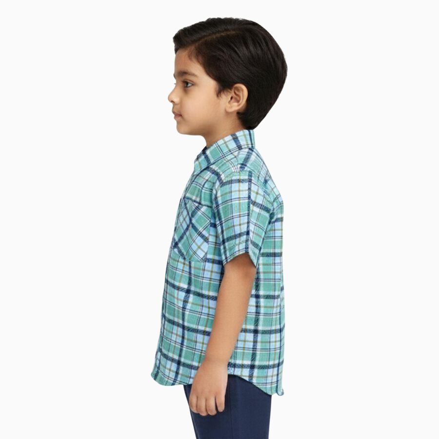 Boys Light Green Cotton Half Sleeve Classic Casual Shirt, Light Green, large image number null