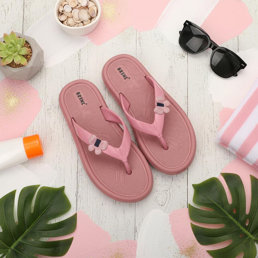 Women's Soft Pink Rubber Butterfly Flip-Flops, गुलाबी, large