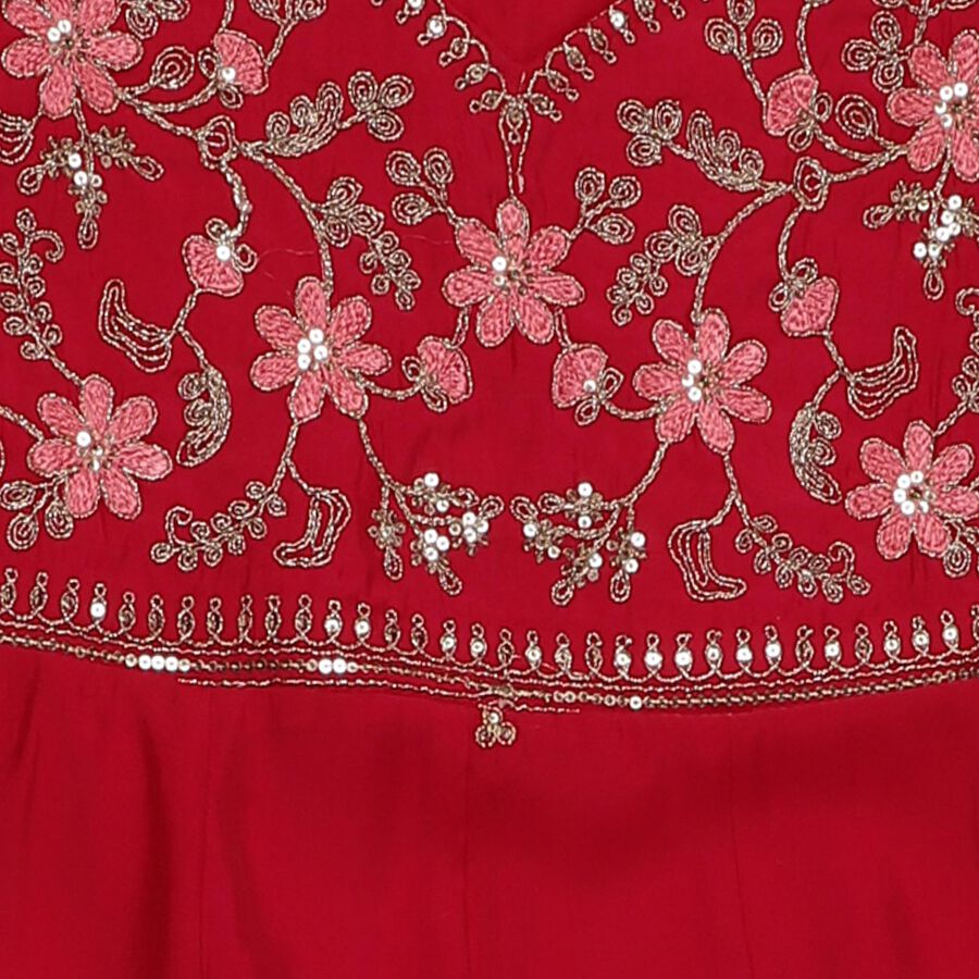 Girls Muted Sage Green Embroidered Kurta and Pants Fusion Set, Fuchsia, large image number null