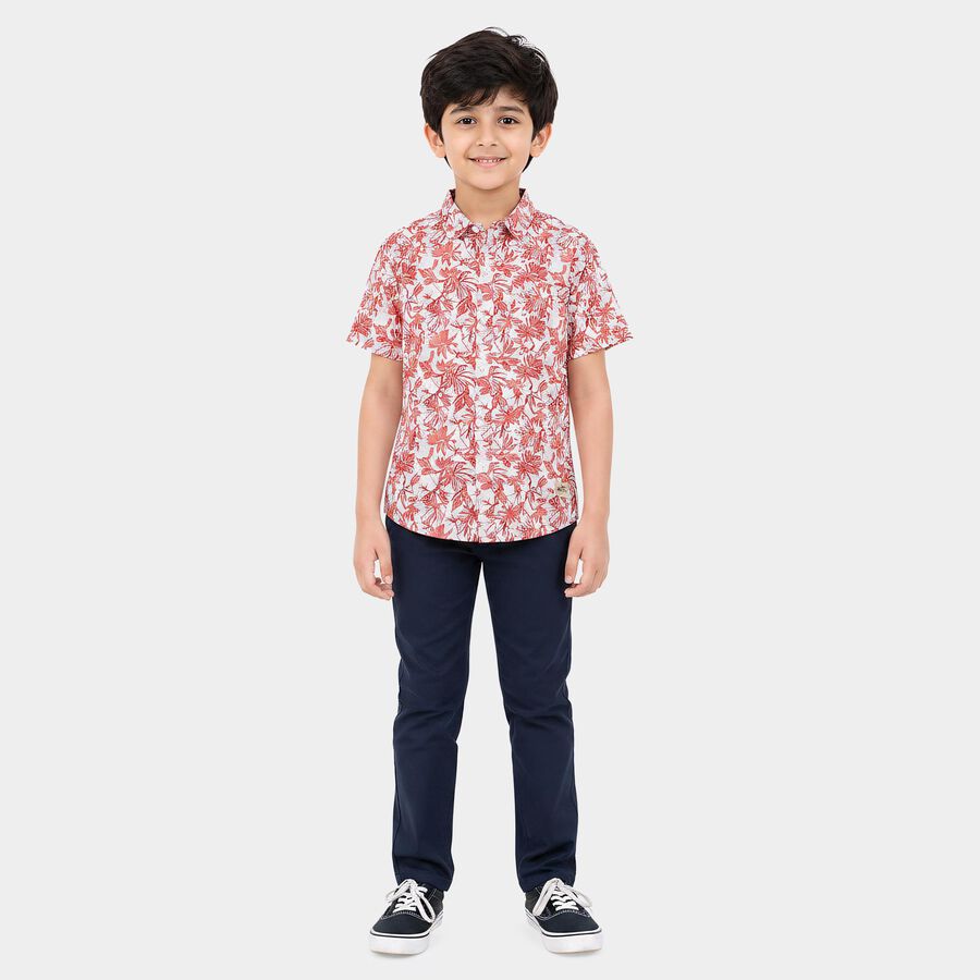 Boys' Red Cotton Short Sleeves Spread Collar Regular Fit Shirt, Red, large