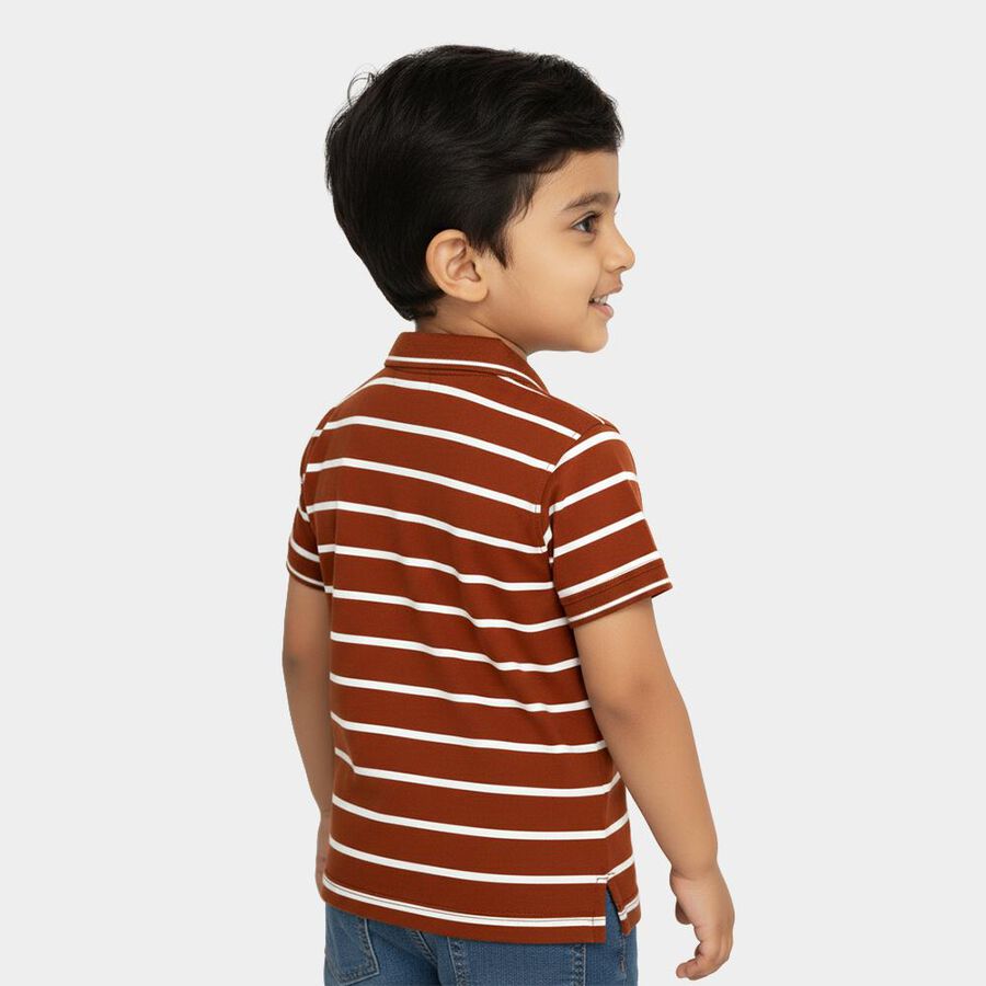Boys Rich Burnt Brown Polo Neck Casual T-Shirt, भूरा, large image number null