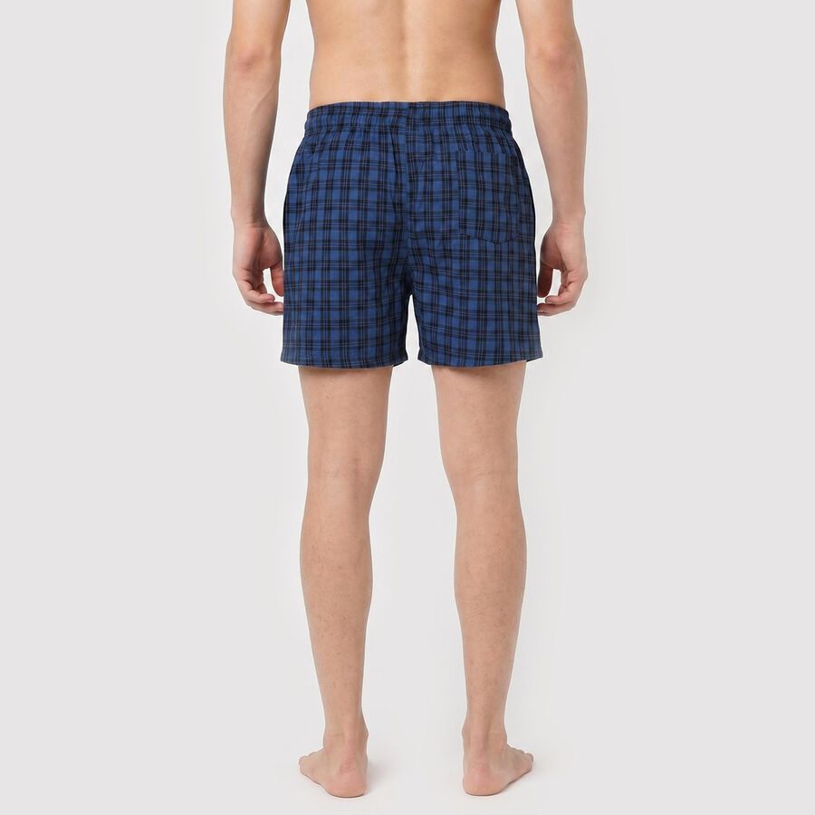 Men's Navy Blue Relaxed Fit Checked Boxers, Dark Blue, large