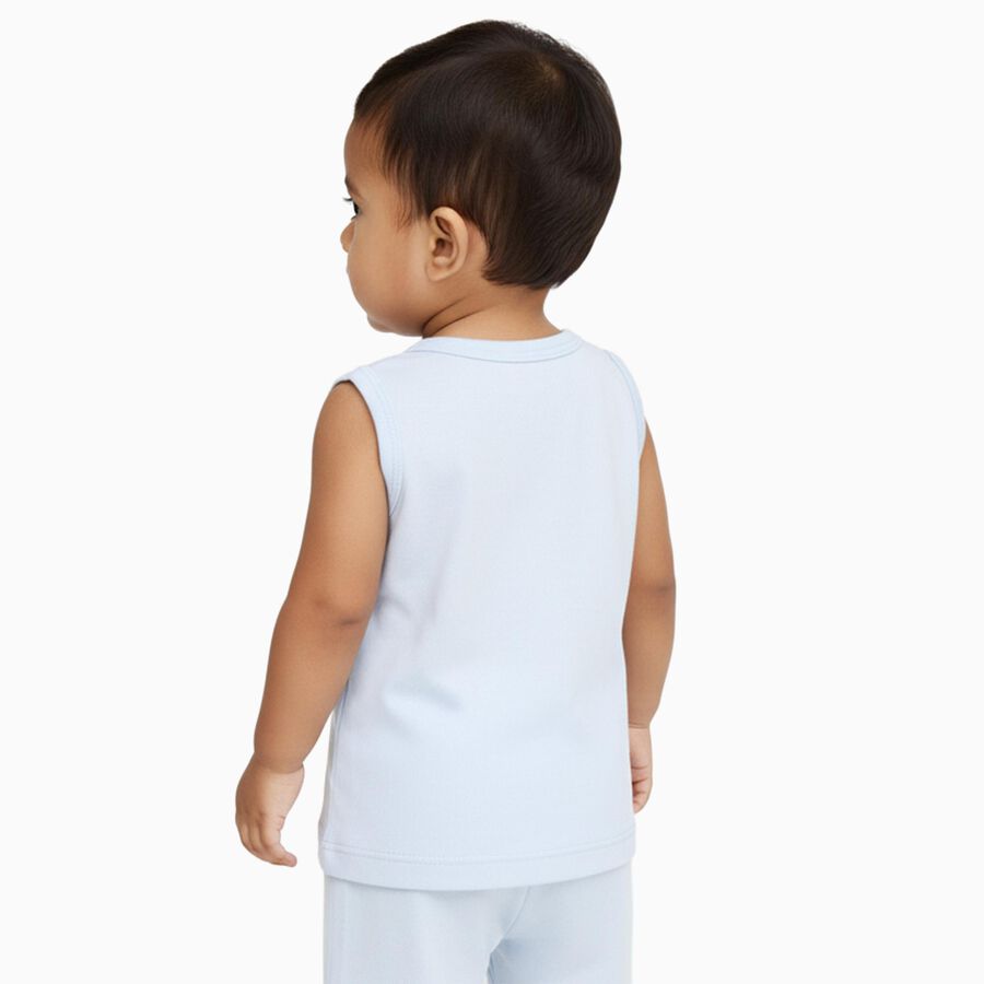 Infants Light Blue Cotton Round Neck Casual Vest, हल्का नीला, large