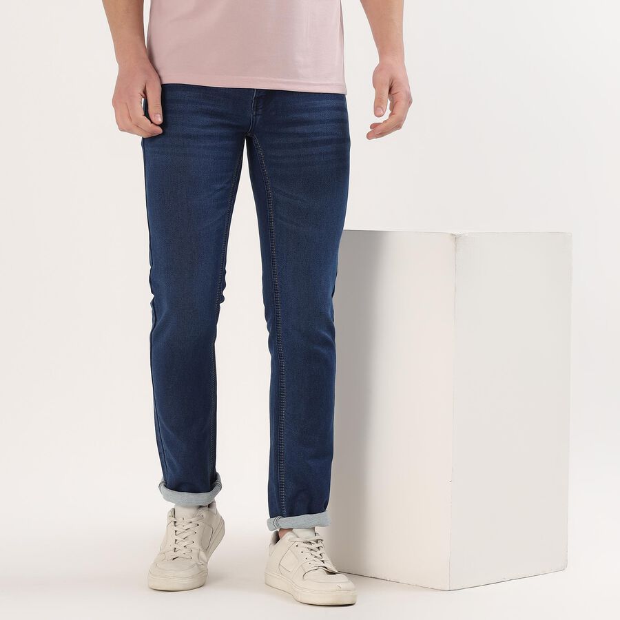 Men's Dark Indigo Blue Slim Fit Stretchable Jeans, गहरा नीला, large