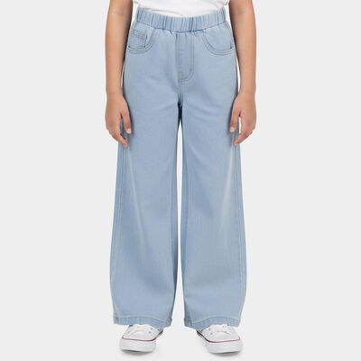 Girls Light Blue Wide Leg Pull-On Jeans