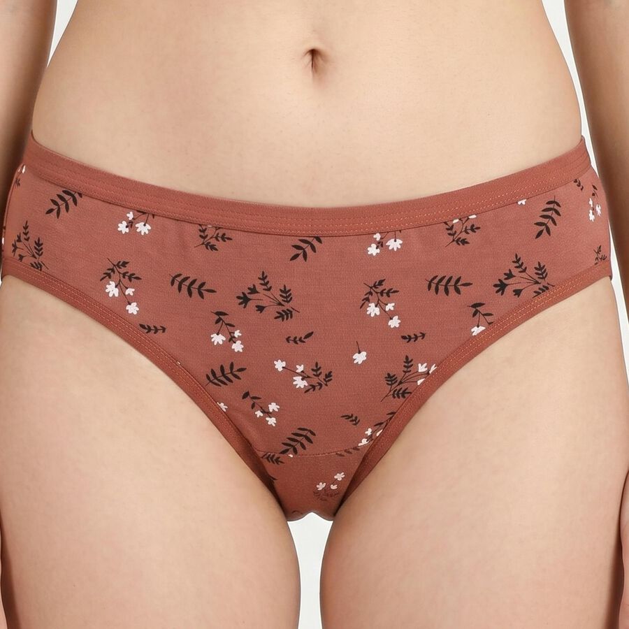 Women's Brown Regular Fit Printed Panty, भूरा, large