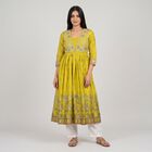 Women's Light Green V-Neck Printed Flared Kurta, Light Green, small