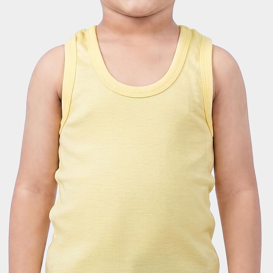 Boys Yellow Cotton Round Neck Vest, Yellow, large
