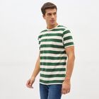 Men's Dark Forest Green Round Neck Striped T-Shirt, Dark Green, small image number null