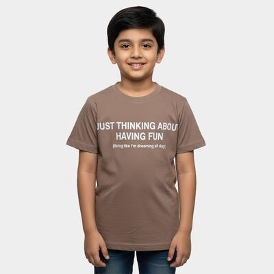 Boys' Brown Round Neck Graphic Printed T-Shirt