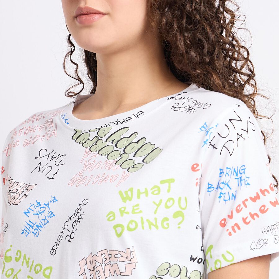 Ladies' Round Neck T-Shirt , सफ़ेद, large image number null