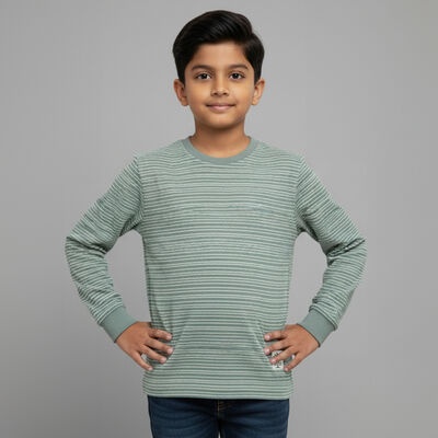 Boys' Light Sage Green Crew Neck Casual T-Shirt