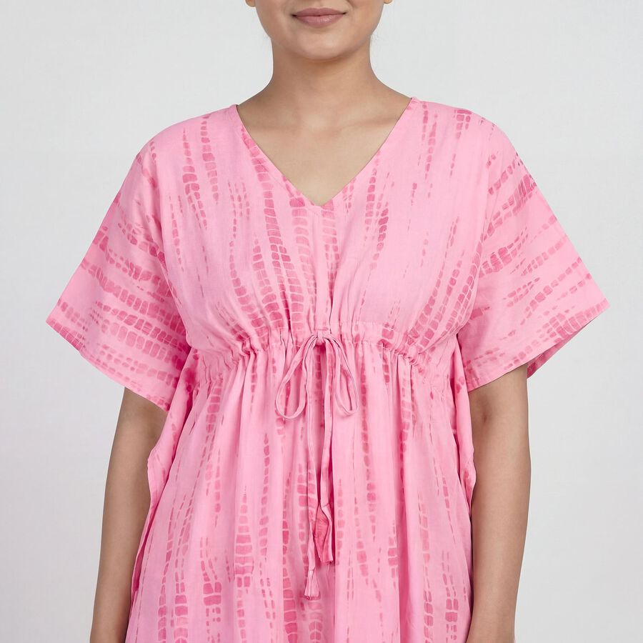 Women's Pink V-Neck Tie-Dye Kaftan Nighty, Light Pink, large