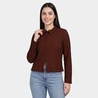 Women's Brown Mock Neck Ribbed Top, भूरा, small
