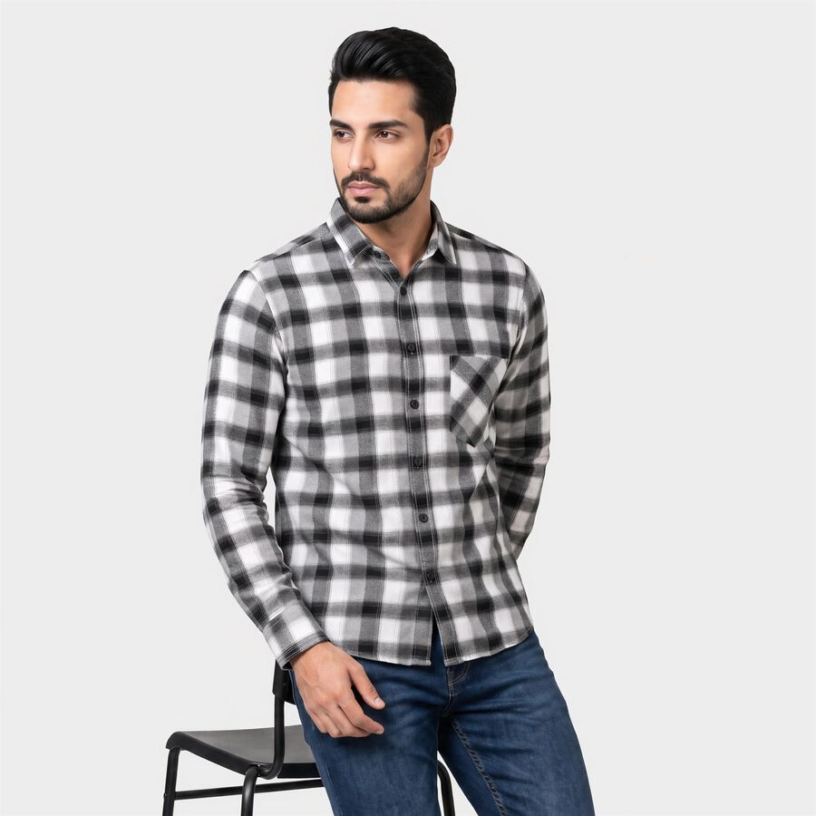 Men's Black Cotton Casual Shirt, काला, large