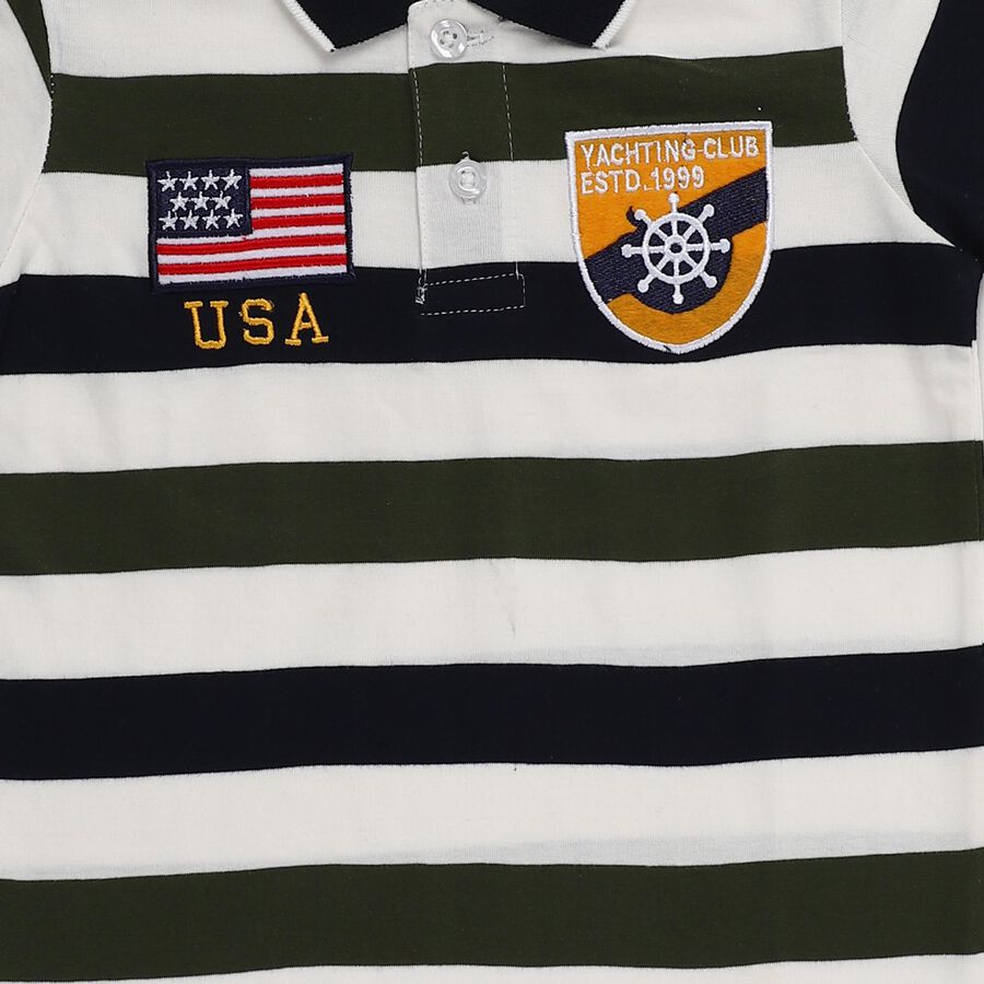 Boys Olive and Navy Polo Neck Casual T-Shirt, ओलिव, large