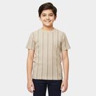 Boys Beige Round Neck Casual Half Sleeve T-Shirt, Beige, small