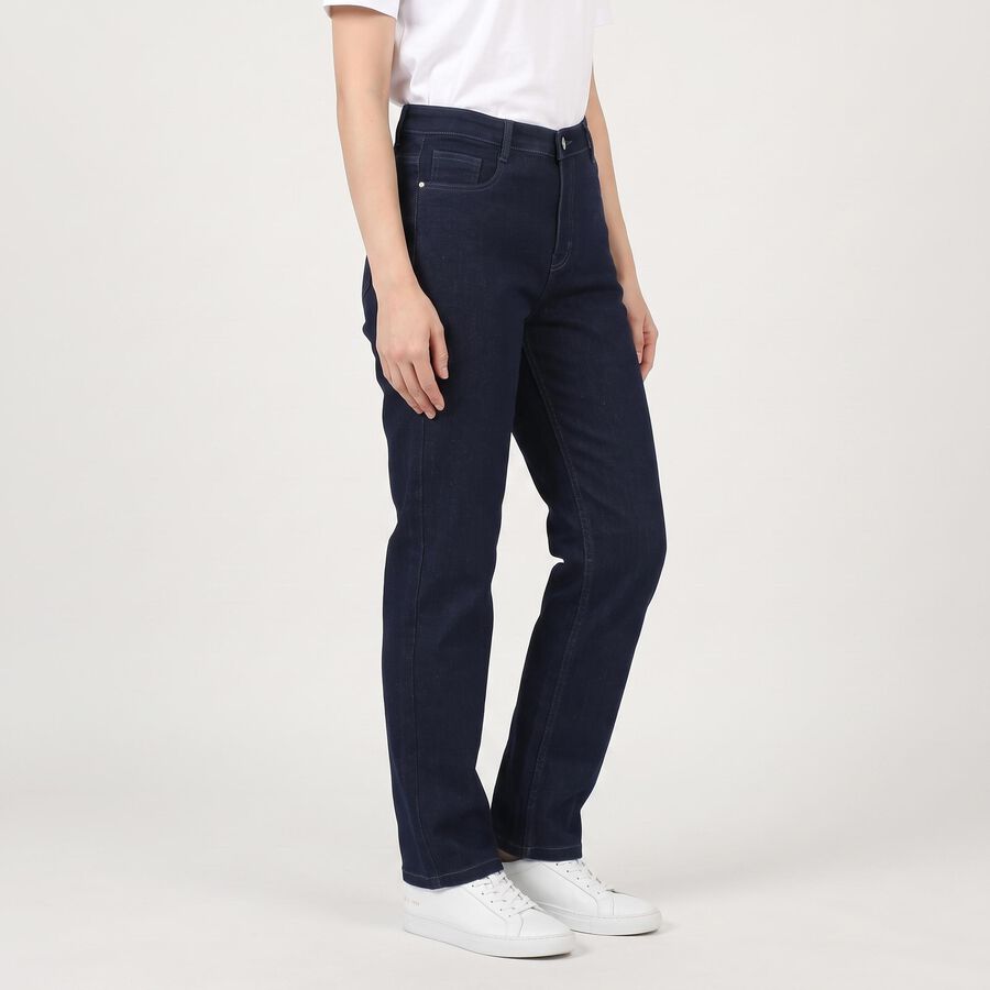 Women's Navy Blue Straight Fit Clean Wash Jeans, Dark Blue, large